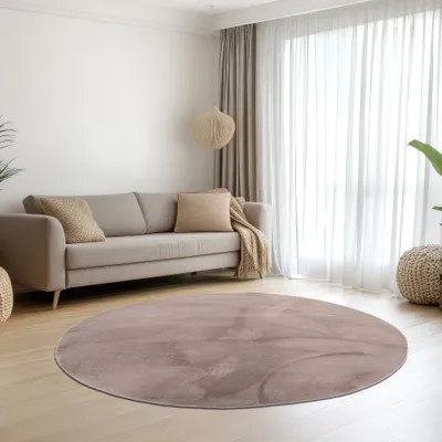 Produktbild von Teppich taupe samtig weich Hasenfell-Optik mit sanftem Glanz Größe - 140 cm Rund