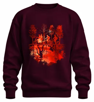 Zdjęcie produktu dla Upside Down Bicycles Kids Forest Monster Horror 80s Retro Uni Bluza, bordowy, S