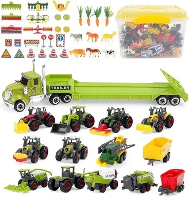 Produktbild von Traktoren-Spielset – Traktoren – Traktoren mit Anhängern – Spielzeugfahrzeuge – 31-teiliges Fahrzeug- und Zubehörset mit Schaufel – Bauernhof