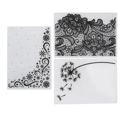 Produktbild von 3-teiliges Set aus Kunststoff-Prägeschablonen für kreatives Kartenbasteln und Scrapbooking – Prägevorlagen für Papierarbeiten