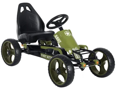 Obrázek produktu pro Dětské autíčko na pedály – kart s ruční brzdou – 4 kola, kovový rám, zábava při jízdě od 14 let – zelené