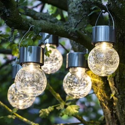 Obrázek produktu pro LED solární závěsná lampa CRACKLE - rozbité sklo - 1 teplá bílá LED - V: 10cm D: 6cm - nerezová ocel