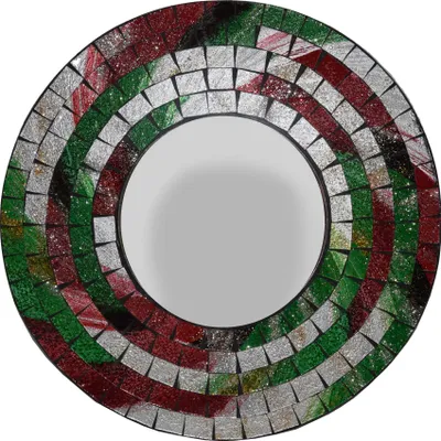 Produktbild von Farbenfroher Glitzer Retro Mosaikspiegel aus Indonesien – Ø 20 cm : Bunt Farbe: Bunt