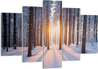 Produktbild von Bild auf Leinwand - Leinwandbild - Wald Winter Schnee - 150x100cm - Wand Bild - Wanddeko - Leinwanddruck - Bilder - Kunstdruck - Wanddekoration - Leinwand bilder - Wandkunst - EA150x100-3629