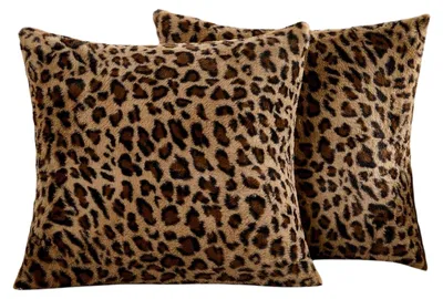 2 Plüsch-Kissenbezüge 45x45 cm Leopardenmuster Beige