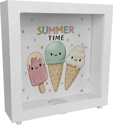 Produktbild von Eiscreme Rahmen Spardose aus Holz mit Spruch Summer Time