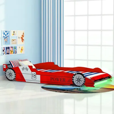 Image de vidaXL Lit d'enfant avec LED au design de voiture de course 90 x 200 cm rouge