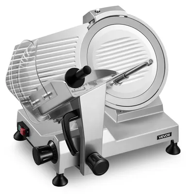 Produktbild von VEVOR Allesschneider Elektrisch 400 W, Fleischschneider, Abnehmbare 30 cm Kohlenstoffstahl-Klinge & Auffangschale, 0–15 mm Einstellbare Schnittstärke, für gefrorenes Fleisch, Schinken, Baguette