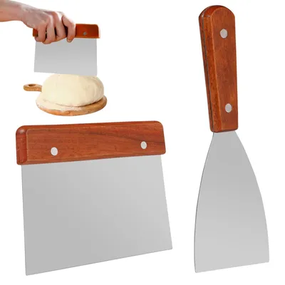 2er Set Teigschaber mit Holzgriff, Edelstahl, 15 x 11 cm