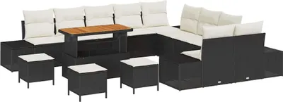 Immagine prodotto di vidaXL Set di divani da giardino con cuscini 14 pezzi nero Poly Rattan
