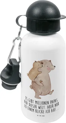 Produktbild von Mr. & Mrs. Panda Wasserflasche Papa Bär - Weiß - Geschenk, Kita Trinkflasche, Kindertrinkflasche, Vatertag, Kinder, Bruder, für den Kindergarten, Vater