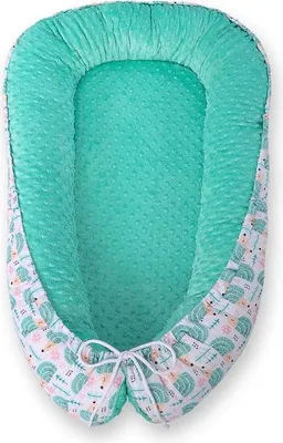 Produktbild von Babynest, Kokon, sicherer Schlafkomfort – doppelseitig, verstellbar, Bobbono Minky Mint Igel