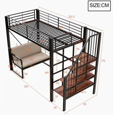 Immagine prodotto di Letto a castello in metallo, struttura del letto, 90 x 200 cm, da montare, colore nero