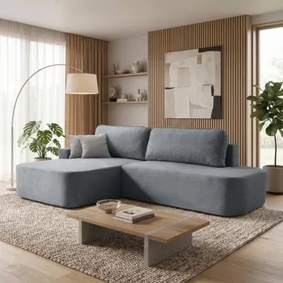 Produktbild von BEAUTYSOFA | Schlafsofa L-Form GAVI Grau - Ecksofa mit Schlaffunktion und Bettkasten – Modernes Sofa mit Ottomane Links
