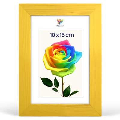 Produktbild von MG Design Bilderrahmen Gelb A6 10x15 cm - Echtholzrahmen mit Acrylglas, hoch/quer, zum Aufhängen & Aufstellen
