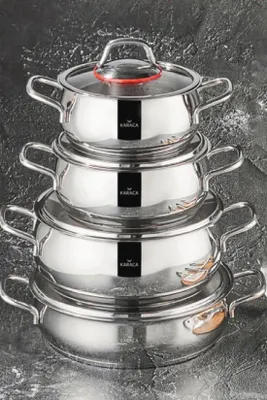 Produktbild von Induktionskochset aus Edelstahl mit Glasdeckel, 8-teilig.