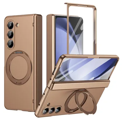 Obrázek produktu pro Pouzdro pro Samsung Galaxy Z Fold 5 otočným stojánkem, ochranou pantu a ochrannou fólií na displej, odolný ochranný kryt Zlatá