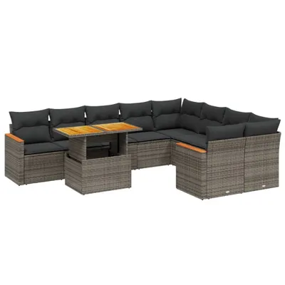 Produktbild von vidaXL 10-tlg. Garten-Sofagarnitur mit Kissen Grau Poly Rattan