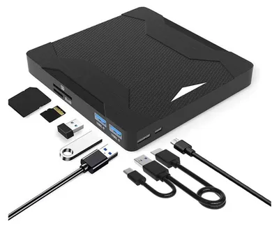 Produktbild von Externes CD DVD VCD Laufwerk, 5 in 1 USB Ultra Slim tragbarer Player Brenner,Typ C/USB 3.0, Kompatibel mit Laptop PC MacBook Windows