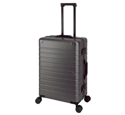 Produktbild von Travelhouse Oslo Alu-Reisekoffer M 65 cm Grau – Koffer ohne Reißverschluss mit TSA Schloss – 70 L Hartschalen-Trolley mit 4 Doppelrollen