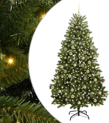 Image de vidaXL Arbre de Noël artificiel, vert, 210 cm, en PVC et métal, avec 300 LED