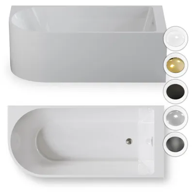 Zdjęcie produktu dla Wanna wolnostojąca przyścienna NAROŻNA PORTO PRAWA 150 x 75 cm biała system przelewowy