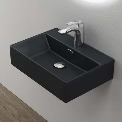 Produktbild von Mai & Mai Waschbecken keramik Aufsatzwaschbecken Hängewaschbecken Waschtisch mit Nano-Bechichtung BTH: 50x36x13cm Schwarz Matt