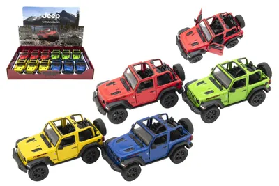 Obrázok produktu pre Auto Kinsmart Jeep Wrangler 2018 s otvorenou strechou, 12 cm, kov/plast, 4 farby, na spätné natiahnutie, 12 ks v krabici