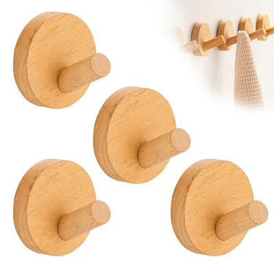 Produktbild von Klebehaken Holz, Selbstklebend Haken,für Flure, Garderoben, Schlafzimmer und Bäder,Kein Stanzen nötig, mit Kleber