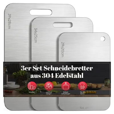 Schneidebrett-Set, 3-teilig, 304 Edelstahl, Titanbeschichtung