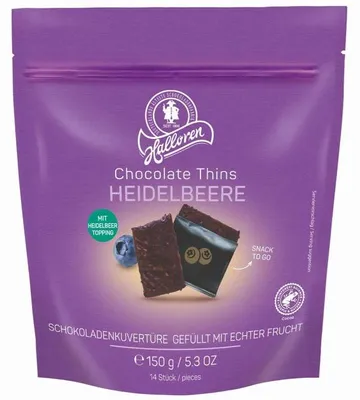 Produktbild von Halloren Chocolate Thins Heidelbeere 150g