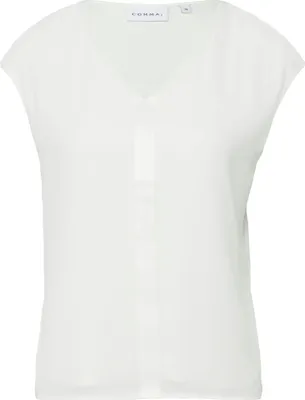 Produktbild von Comma Damen T-Shirt Weiß Gr. 46 mit femininem V-Ausschnitt und überschnittenen Schultern