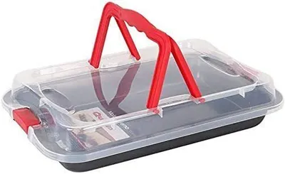Produktbild von Kuchenform Backform Kuchenblech Transportblech Auflaufform mit Deckel Tragegriff