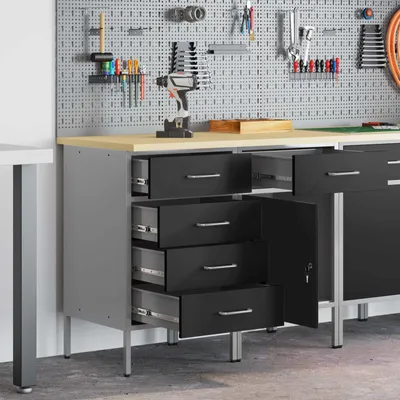 Immagine prodotto di vidaXL Banco da lavoro con cassetti 2 pezzi Nero e grigio 100 x 55 x 85 cm