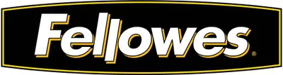The image shows the brand logo "Fellowes" in white text with a yellow outline on a black background, enclosed in a black and yellow oval border.