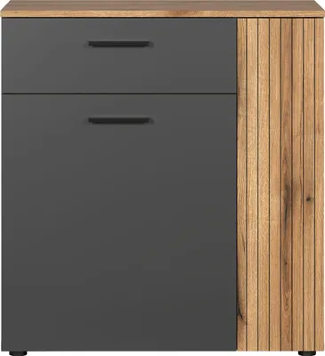 Produktbild von trendteam Wohnen Esteban Kommode, Anthrazit Melamin/ Evoke Oak Melamin, B/H/T: 80/88/36 cm