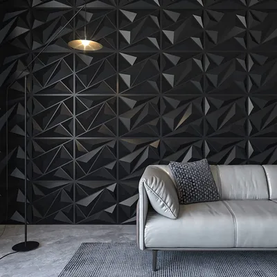 Produktbild von heikoeco Wandpaneele für Bad, selbstklebend, 3D Steinoptik, Hochsteifes PVC, schwarz, 50x50x1 cm, 10 Stück
