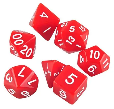 Obrázek produktu pro Sada 7 kostek pro hru Dungeons and Dragons (červená)
