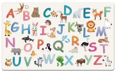 Image de Sous-main pour enfant, alphabet, animaux, vinyle, 70 x 40 cm, lavable, double face