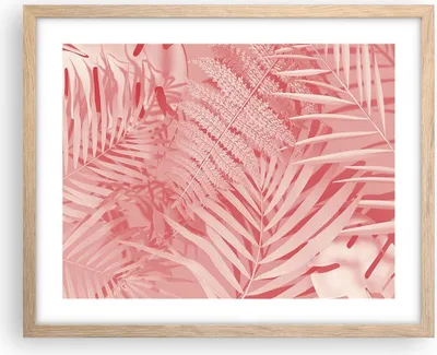 Produktbild von Gerahmtes Poster - Rahmen in heller Eiche - Rosa Blätter Palmen - 50x40 cm - Wand Bild - Wanddeko - Wandbilder - Kunstposter - Wandposter - Bilderrahmen - Bilder - Kunstdruck - P2NAA50x40-4745