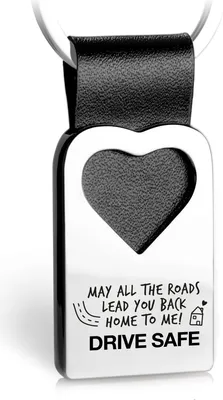 Produktbild von FABACH Herz Schlüsselanhänger mit Gravur aus Leder - Auto Fahr Vorsichtig Glücksbringer Anhänger für Ihren Lieblingsmensch - May All The Roads Lead You Back Home to me! Drive Safe