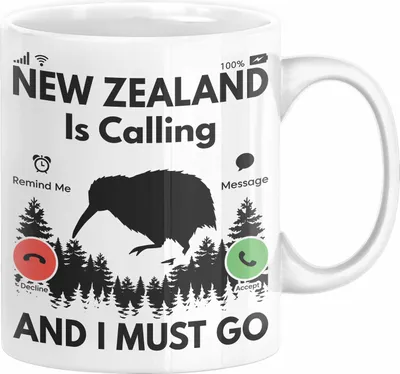 Produktbild von Neuseeland Tasse Geschenk Auslandsjahr Abschiedgeschenk New Zealand Is Calling  (Weiß)
