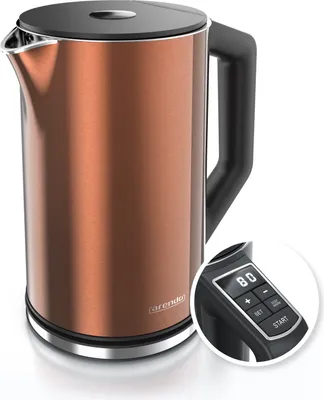 Produktbild von Arendo Wasserkocher, 1,5 l, 2200 W, Edelstahl, Doppelwand, Temperatureinstellung 40° - 100 °C mit Anzeige, Kupfer