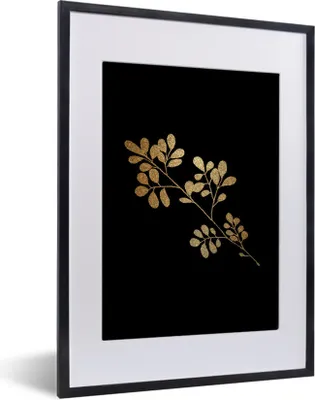 Produktbild von MuchoWow® MuchoWow® Gerahmtes Poster Blätter - Zweig - Gold 30x40 cm - Poster mit zchwarzem Bilderrahmen - Wandposter Schlafzimmer