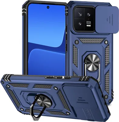 Image de Étui pour Xiaomi 13 étui double couche avec couvercle coulissant pour appareil photo et anneau de support bleu