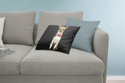 Produktbild von MuchoWow® Zierkissen Sofakissen Wohnzimmer Dekokissen 60x40 cm Hund - Fliege - Schwarz - Kopfkissen - Polster mit Foto