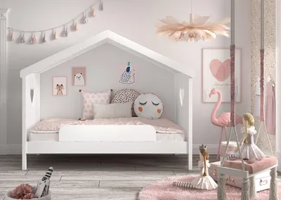Produktbild von Vipack Hausbett Amori mit Absturzschutz, Liegefläche 90 x 200 cm, inkl. Rolllattenrost Ausf. Kiefer und MDF weiß lackiert
