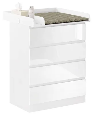 Immagine prodotto di Comò fasciatoio con piano fasciatoio removibile e 4 cassetti | Bianco lucido | 80x75x110 cm
