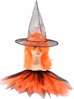 Zdjęcie produktu dla Strój Na Halloween Czarownica Pomarańczowa Peruka Kapelusz Spódniczka