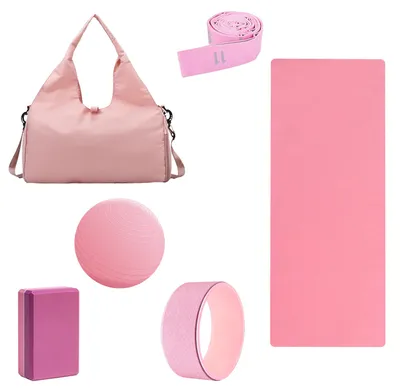 Immagine prodotto di Set UnboxG Yoga Flow da 6 pezzi, rosa, con tappetino da yoga ad alta densità, blocchi da yoga, cintura da yoga, palla da yoga, rullo da pilates e borsa da yoga, ideale per lo yoga e il pilates a casa